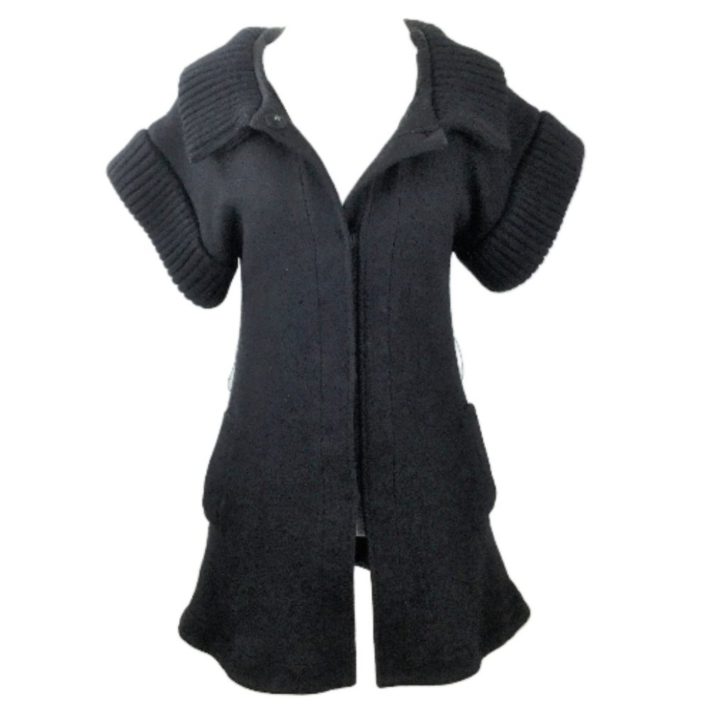 Alice + Olivia Black Short-Sleeve Wool Blend Coatigan